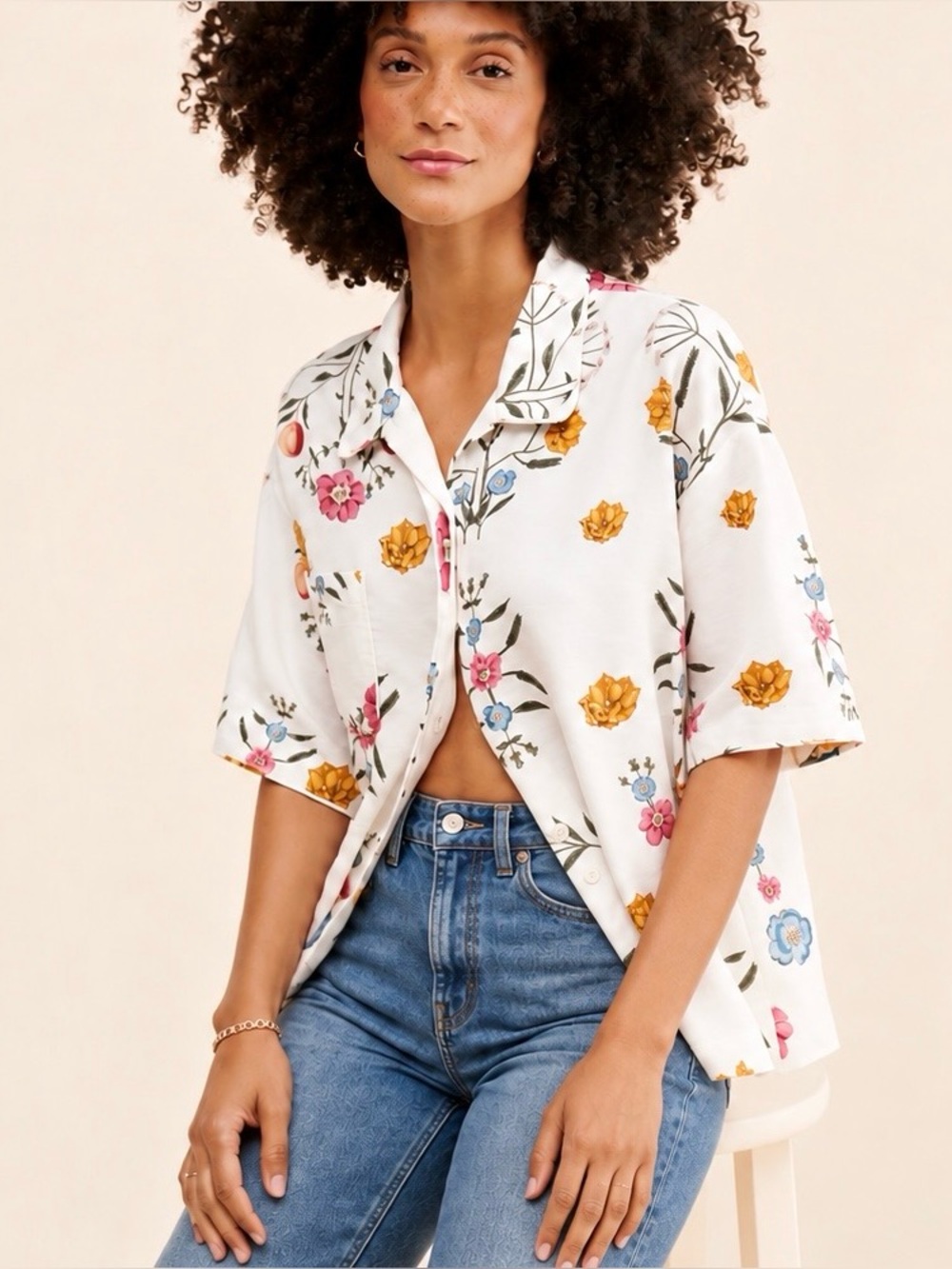Anthropologie Sancia Sastria Linen Blend Floral Camp Shirt M